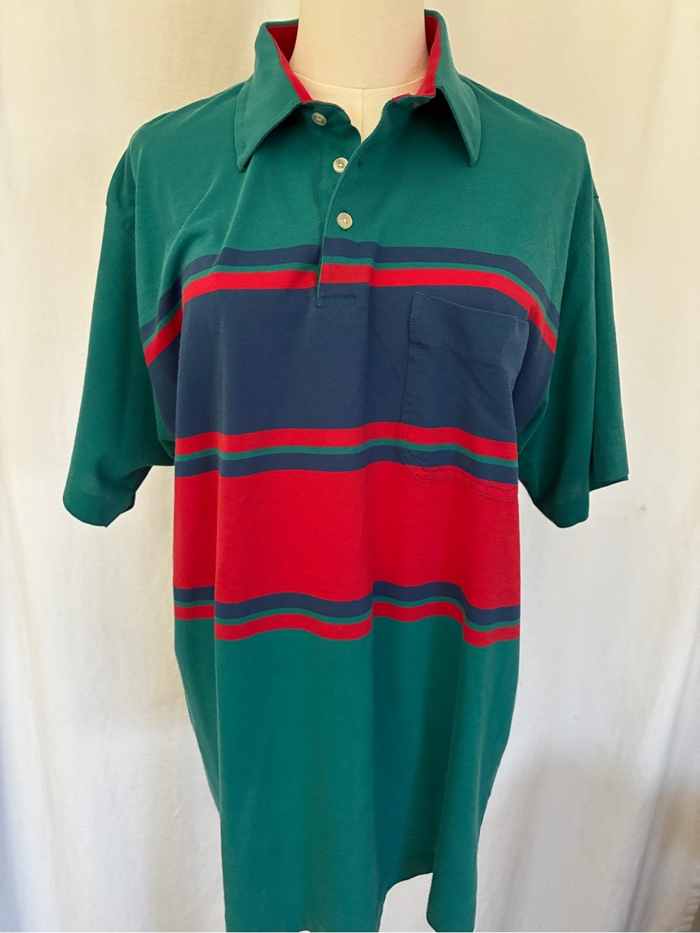 Vintage Arrow Tournament Green, Red & Navy Striped golf Polo Shirt